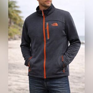 The North Face Mens Soft Shell Jacket Gray Orange Full Zip Outdoor Large